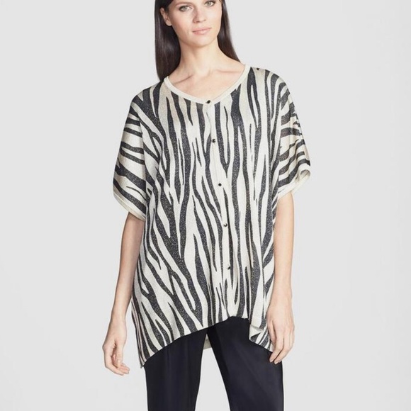 St. John Tiger Stripe Shimmer Knit Trapeze Cardigan Tunic $795 retail Sz Small - Picture 7 of 12